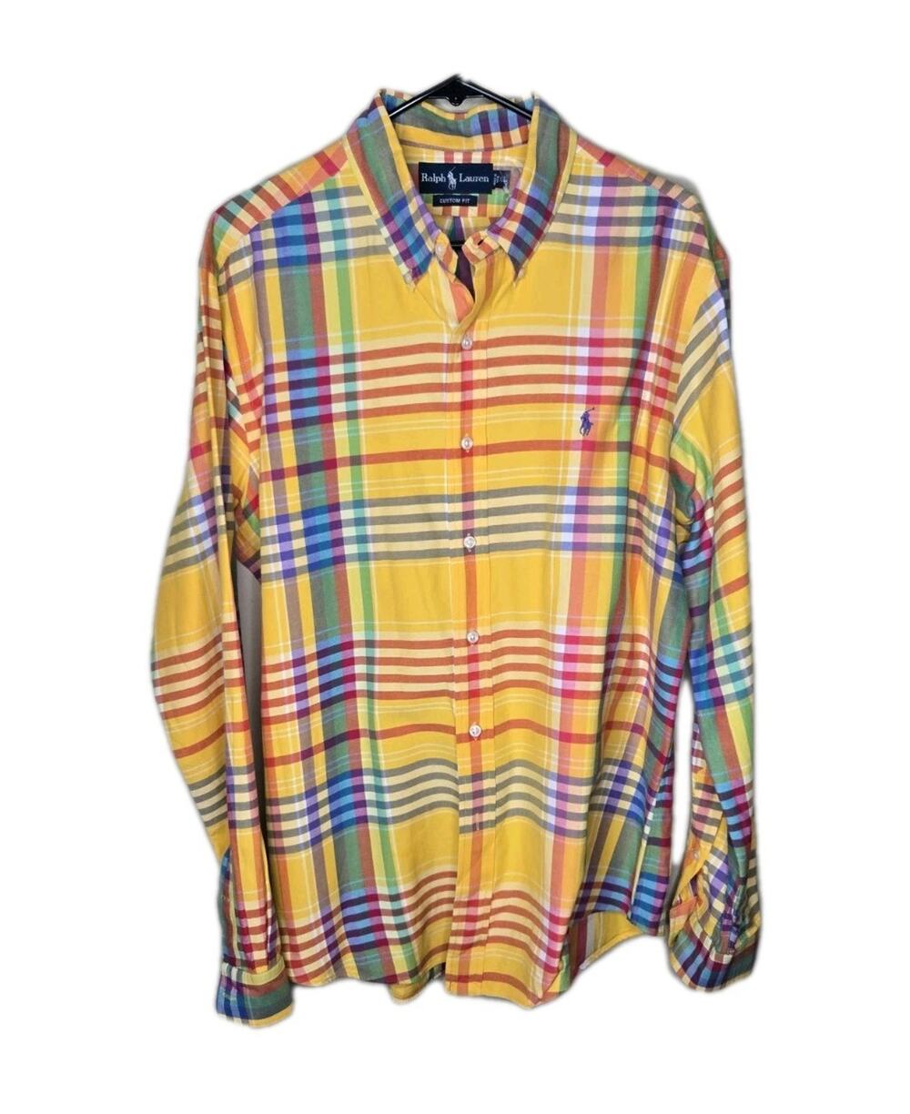 Ralph Lauren Shirt Mens XL Madras Plaid Classic Fit Button Front Pony